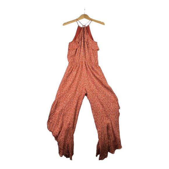 Joie 100% Silk Crop Ruffle Halter Top Jumpsuit/Romper sz XS Orange - Picture 5 of 10
